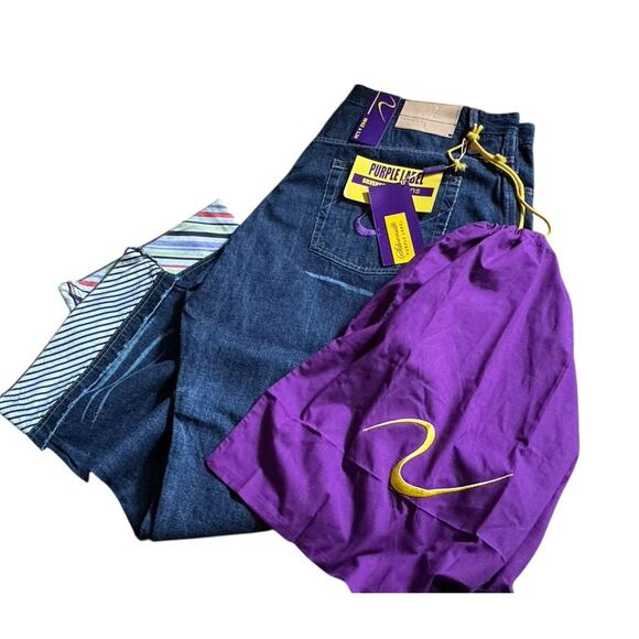 Silversilk Purple Label Jeans Men's 42 X 34 Denim Striped Cuff Relaxed NWT NEW - Picture 1 of 6
